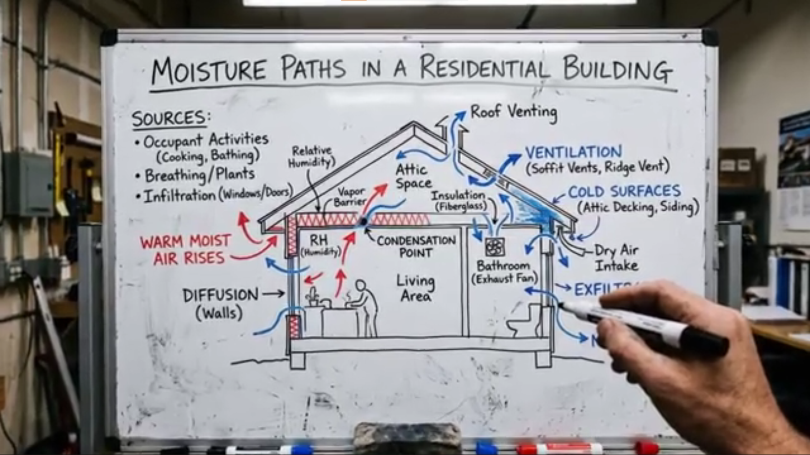 How moisture enters and damages crawl spaces Hiram GA diagram